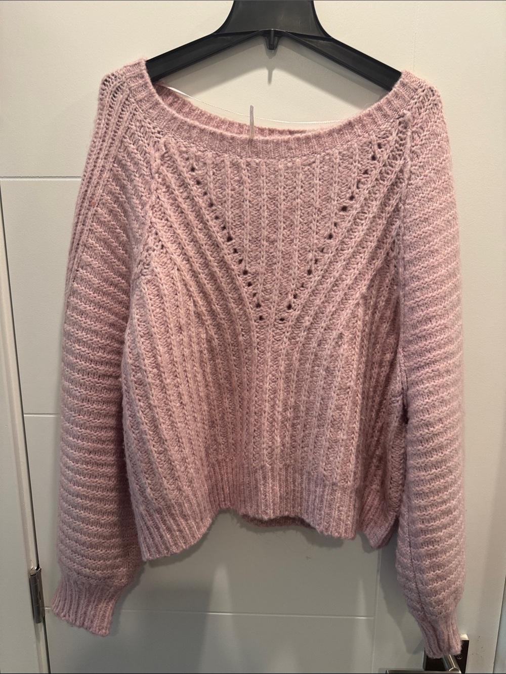 Free People Blush Pink Textured Knit Crewneck Sweater